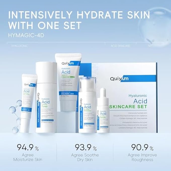 QUIYUM HYALURONIC ACID SKIN CARE SET, GIRLS MOISTURIZING SET, HYALURONIC ACID TRAVEL SKIN CARE SET, FACE CREAM, EYE CREAM, ANTI-AGING, FIRMING, DEEP MOISTURIZING, SUITABLE FOR DRY AND SENSITIVE SKI - Image 3